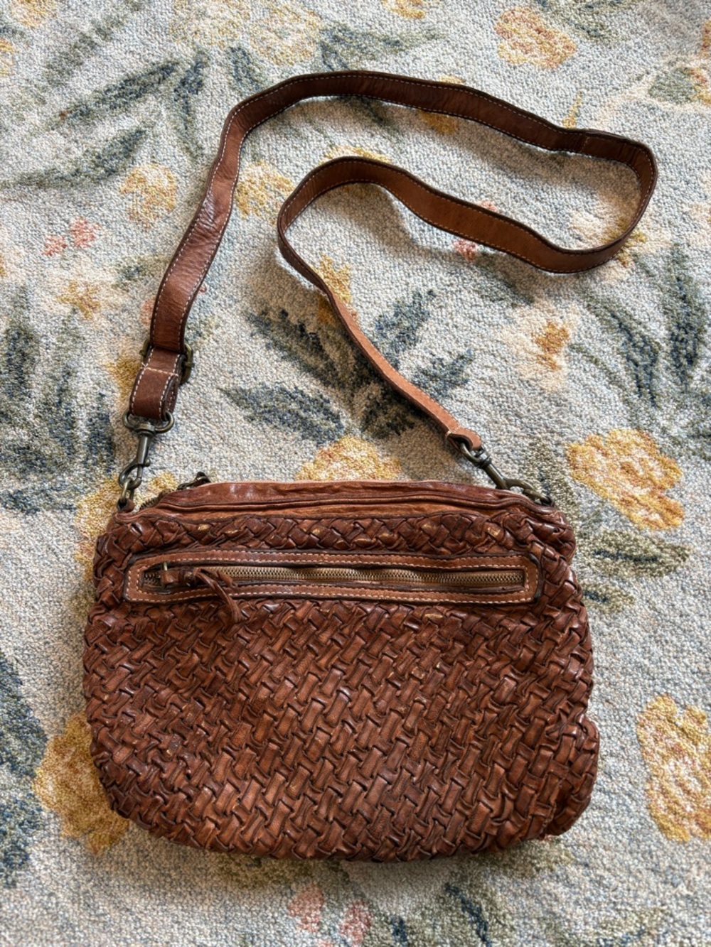 Langellotti Brown Woven Crossbody Bag Purse Genuine leather Made in Italy‎ Boho